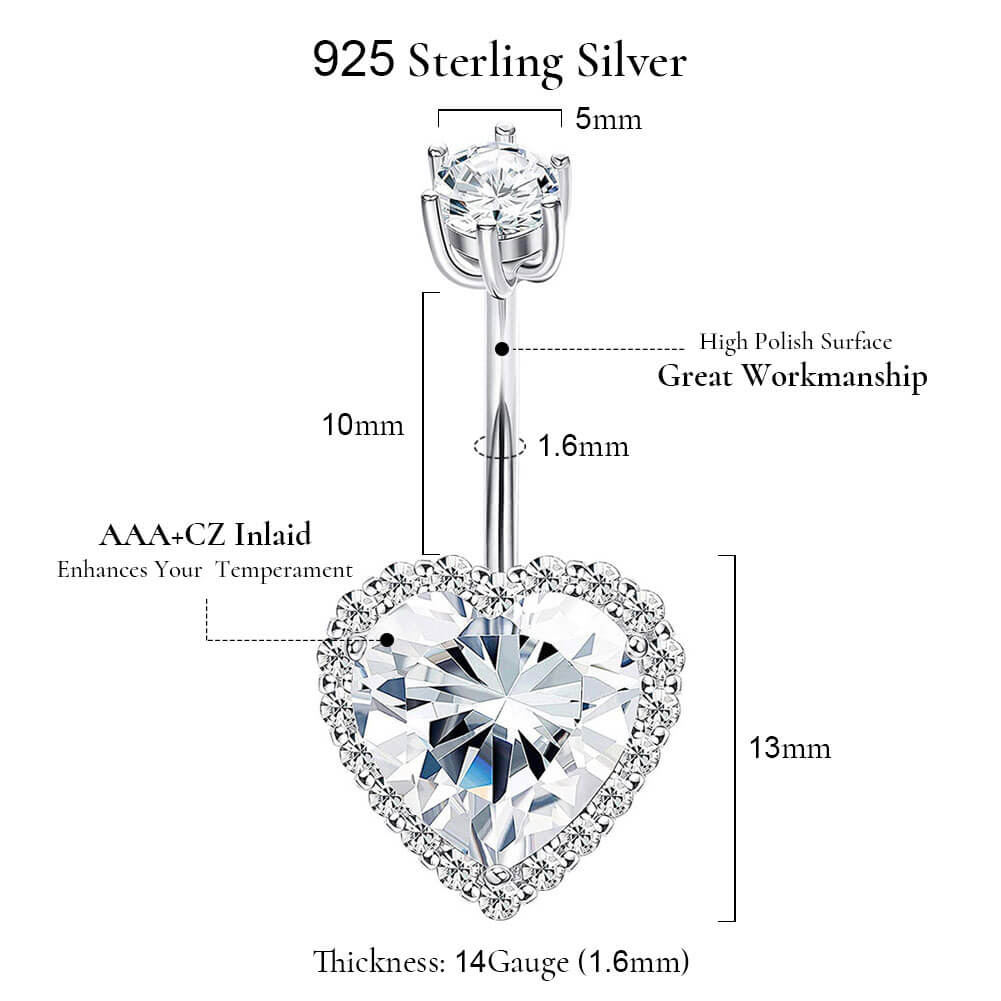 1.2 1.5 Mm 925 Sterling Silver Navel Body Piercing Jewelry Belly Button  Rings Women Decorations New Love Heart Shape - Body Jewelry - AliExpress