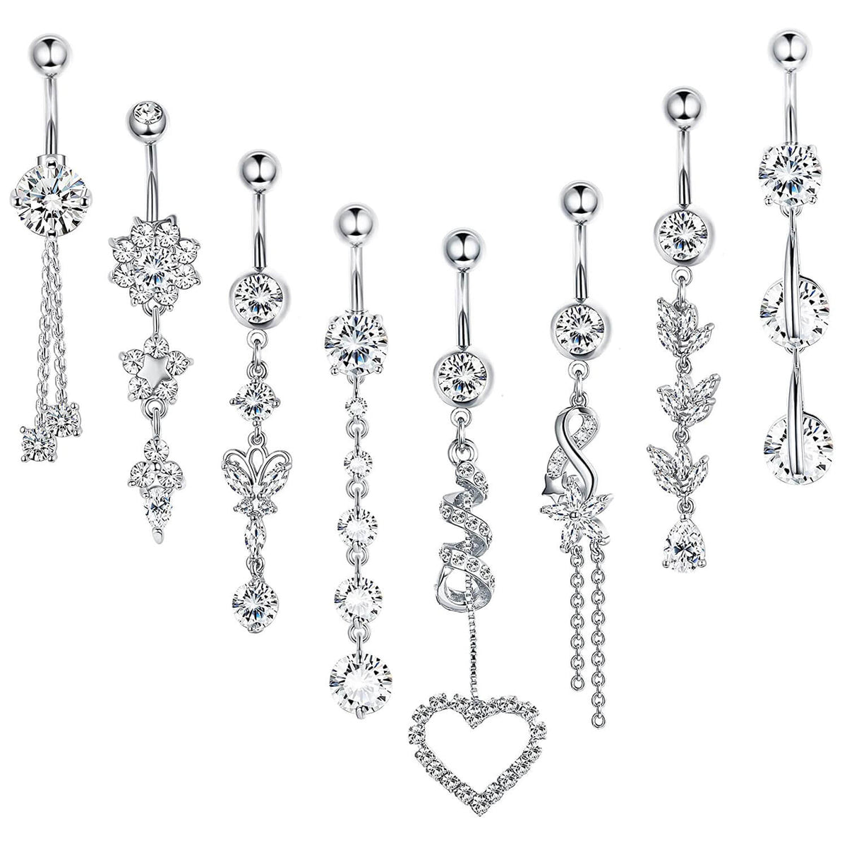 316L Stainless Steel Belly Button Rings Curved Barbell Crystal CZ Nave –  Arardo