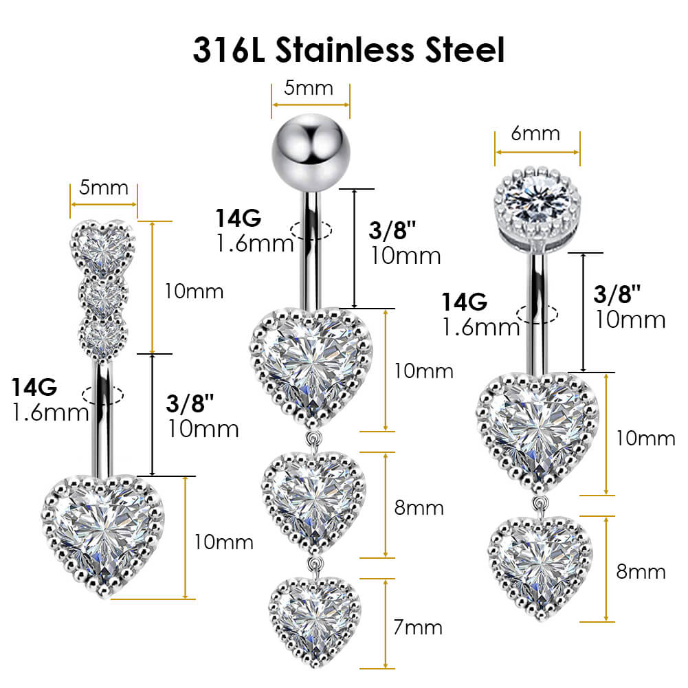 Belly Crystal - 14G 10mm CZ Belly Button Ring