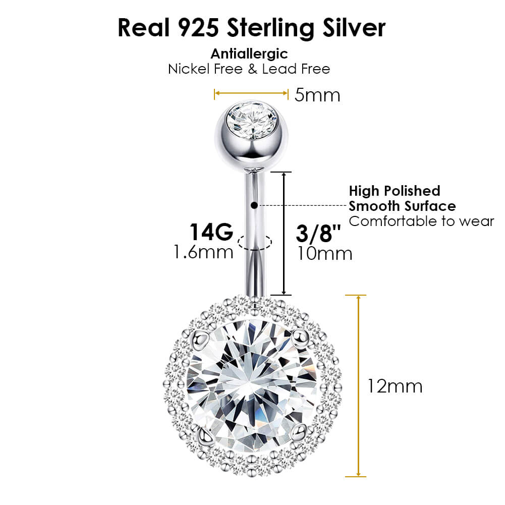 Arardo 925 Sterling Silver 14G Belly Button Rings Navel Rings Belly Rings  Belly Body Piercing Jewelry Classic Double CZ AB0137-1