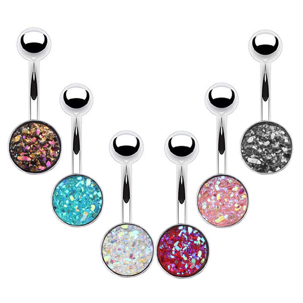 Arardo 6Pcs 14G 316L Stainless Steel Curved Barbell Scrub Belly Button Rings Navel Rings Synthetic Crystal Body Piercing Jewelry