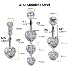 14G 316L Surgical Steel Navel Ring Belly Button Ring with 5mm &