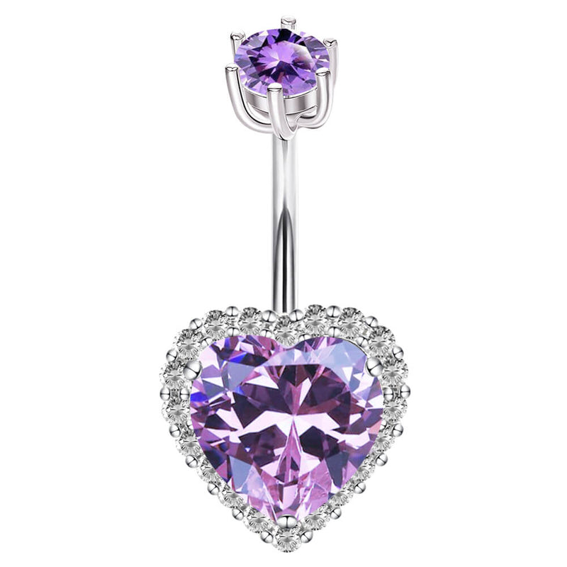 Arardo Sterling Silver Belly Button Rings, Real 925 Sterling Silver, Purple Heart CZ Belly Piercing Jewelry, 14G Sterling Silver Navel Piercing Rings